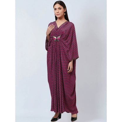 First Resort by Ramola Bachchan Magenta Honeycomb Kaftan Dress with Butterfly Motif