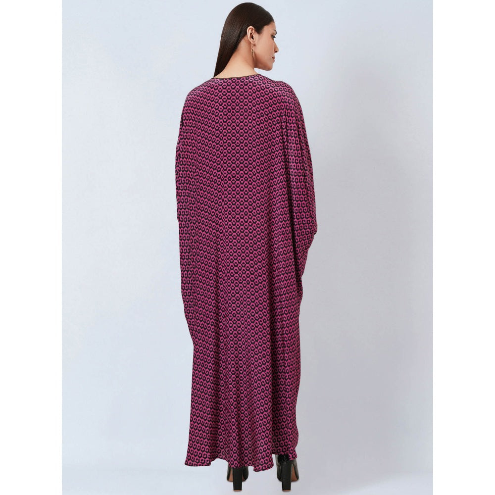 First Resort by Ramola Bachchan Magenta Honeycomb Kaftan Dress with Butterfly Motif