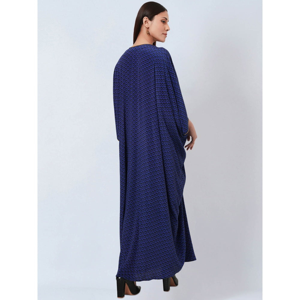 First Resort by Ramola Bachchan Slate Blue Honeycomb Kaftan Dress with Butterfly Motif