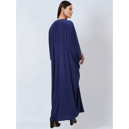 First Resort by Ramola Bachchan Slate Blue Honeycomb Kaftan Dress with Butterfly Motif