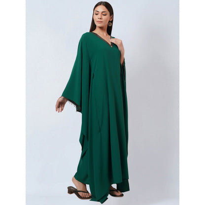 First Resort by Ramola Bachchan Pine Green Neckline Kaftan Dress with Belt (Set of 2)