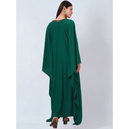 First Resort by Ramola Bachchan Pine Green Neckline Kaftan Dress with Belt (Set of 2)