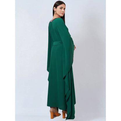 First Resort by Ramola Bachchan Pine Green Neckline Kaftan Dress with Belt (Set of 2)