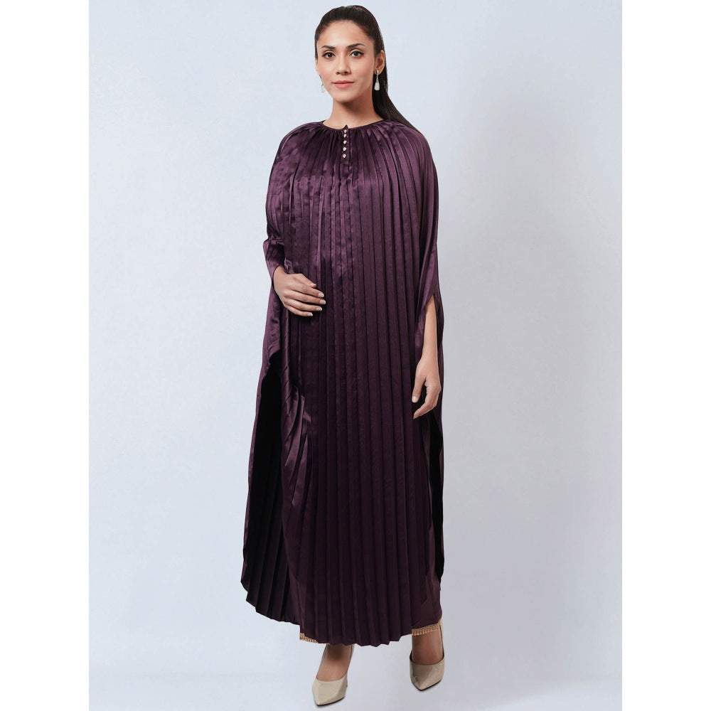 First Resort by Ramola Bachchan Purple Asymmetrical Pleated Kaftan Dress