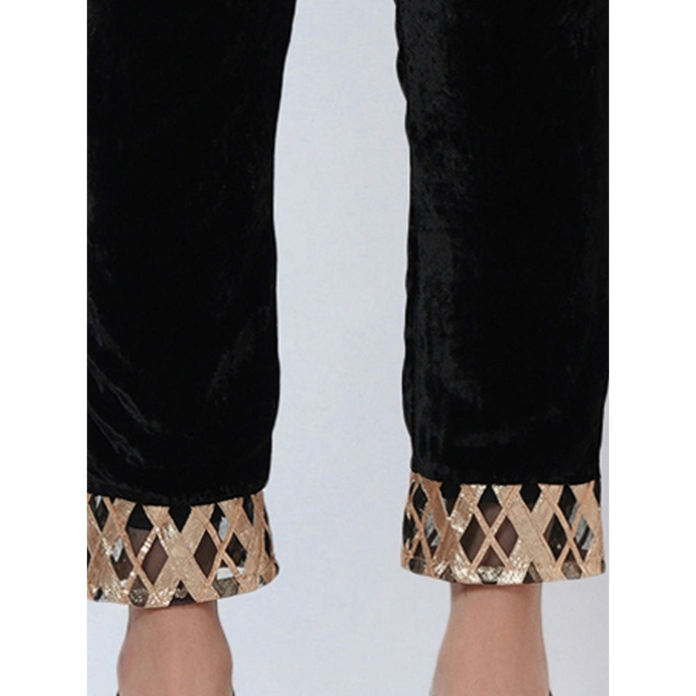 First Resort by Ramola Bachchan Black Silk Velvet Kurta & Pant with Gota Lace (Set of 2)