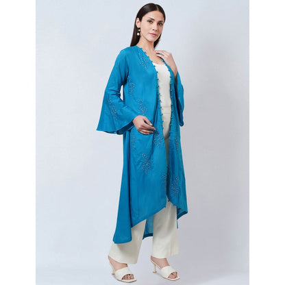First Resort by Ramola Bachchan Blue Embellished Cotton Jacket