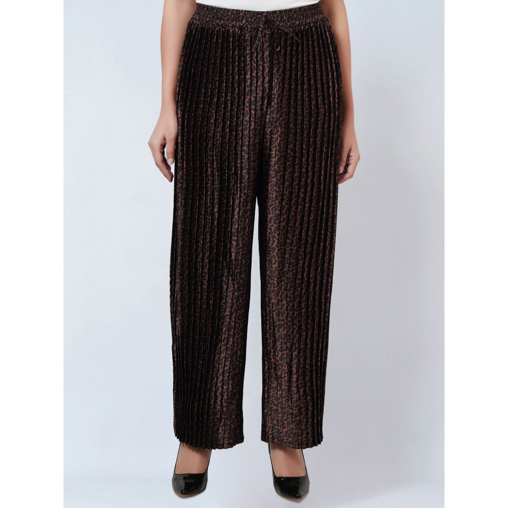 First Resort by Ramola Bachchan Brown Animal Print Pleated Palazzo