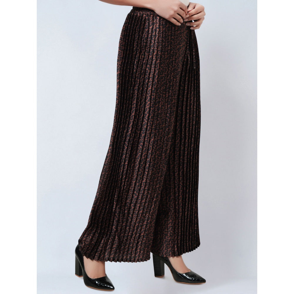 First Resort by Ramola Bachchan Brown Animal Print Pleated Palazzo