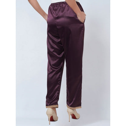 First Resort by Ramola Bachchan Purple Satin Straight Pant with Lace