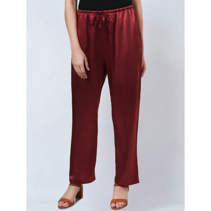 First Resort by Ramola Bachchan Maroon Satin Straight Pant