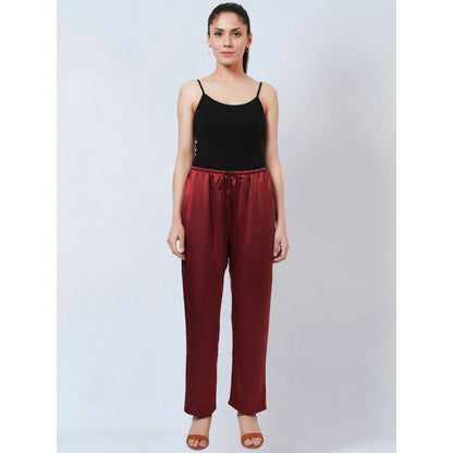First Resort by Ramola Bachchan Maroon Satin Straight Pant