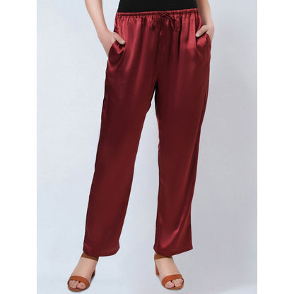 First Resort by Ramola Bachchan Maroon Satin Straight Pant