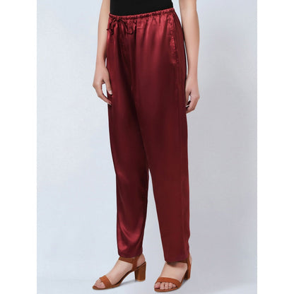 First Resort by Ramola Bachchan Maroon Satin Straight Pant