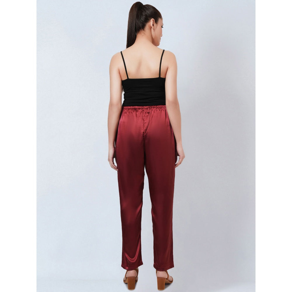 First Resort by Ramola Bachchan Maroon Satin Straight Pant