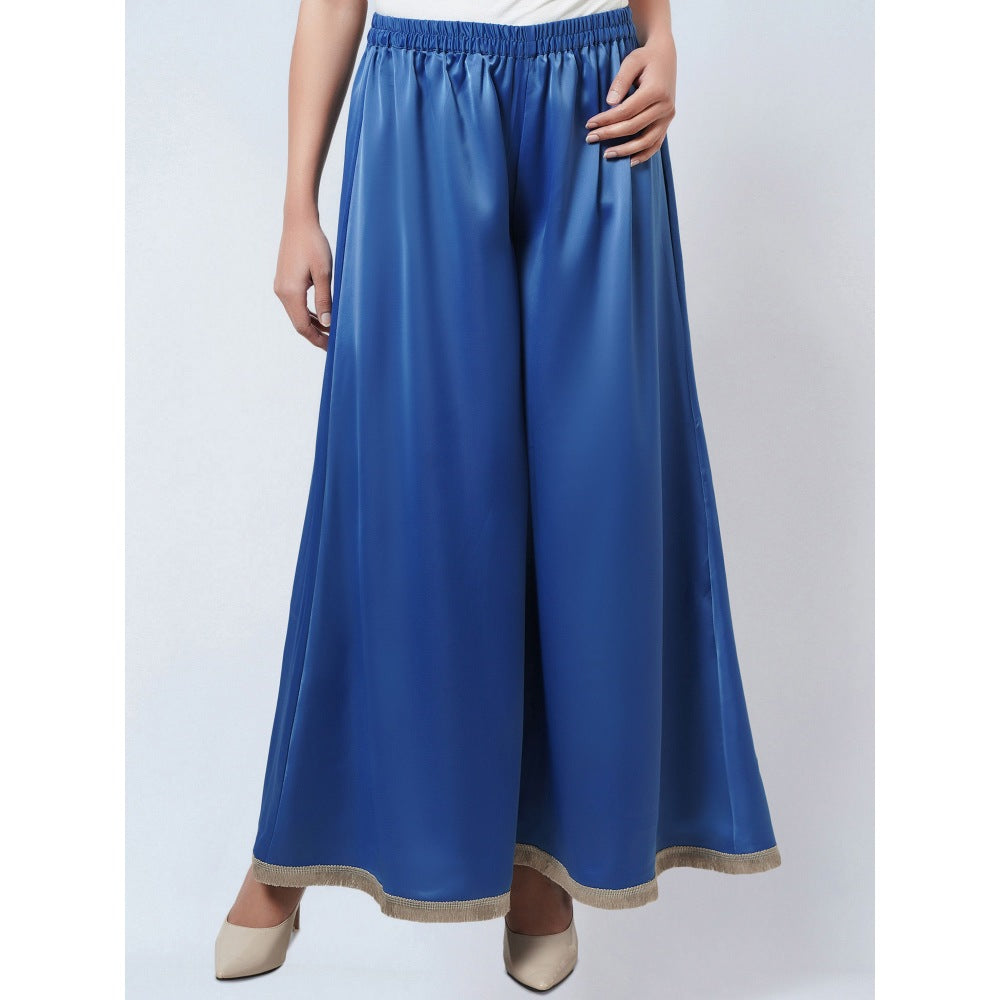 First Resort by Ramola Bachchan Azure Blue Flared Leg Palazzo with Lace