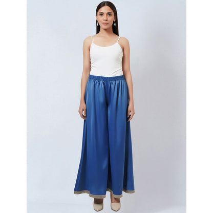 First Resort by Ramola Bachchan Azure Blue Flared Leg Palazzo with Lace