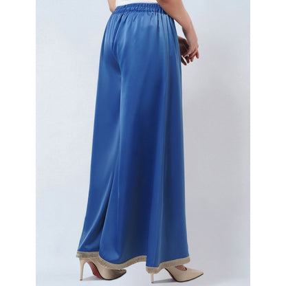 First Resort by Ramola Bachchan Azure Blue Flared Leg Palazzo with Lace