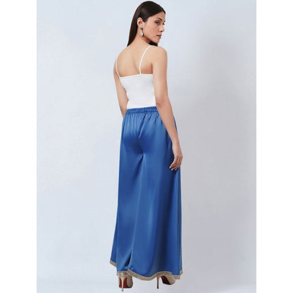 First Resort by Ramola Bachchan Azure Blue Flared Leg Palazzo with Lace