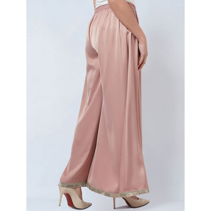 First Resort by Ramola Bachchan Powder Pink Flared Leg Palazzo with Lace