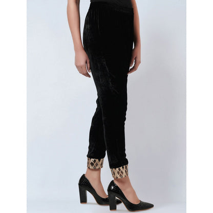 First Resort by Ramola Bachchan Black Silk Velvet Straight Pant with Gota Lace Detail