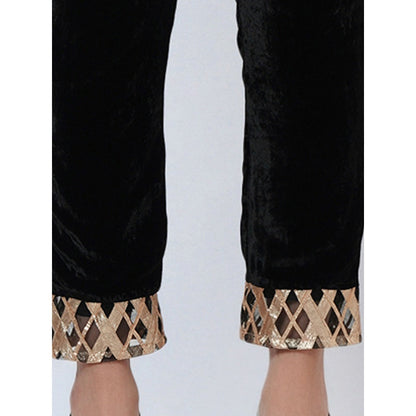 First Resort by Ramola Bachchan Black Silk Velvet Straight Pant with Gota Lace Detail