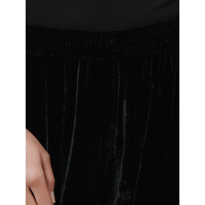 First Resort by Ramola Bachchan Black Silk Velvet Straight Pant with Gota Lace Detail