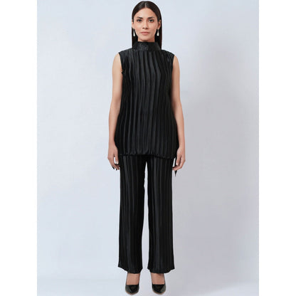 First Resort by Ramola Bachchan Black Sleeveless & Box Pleated Palazzo Co-Ord (Set of 2)
