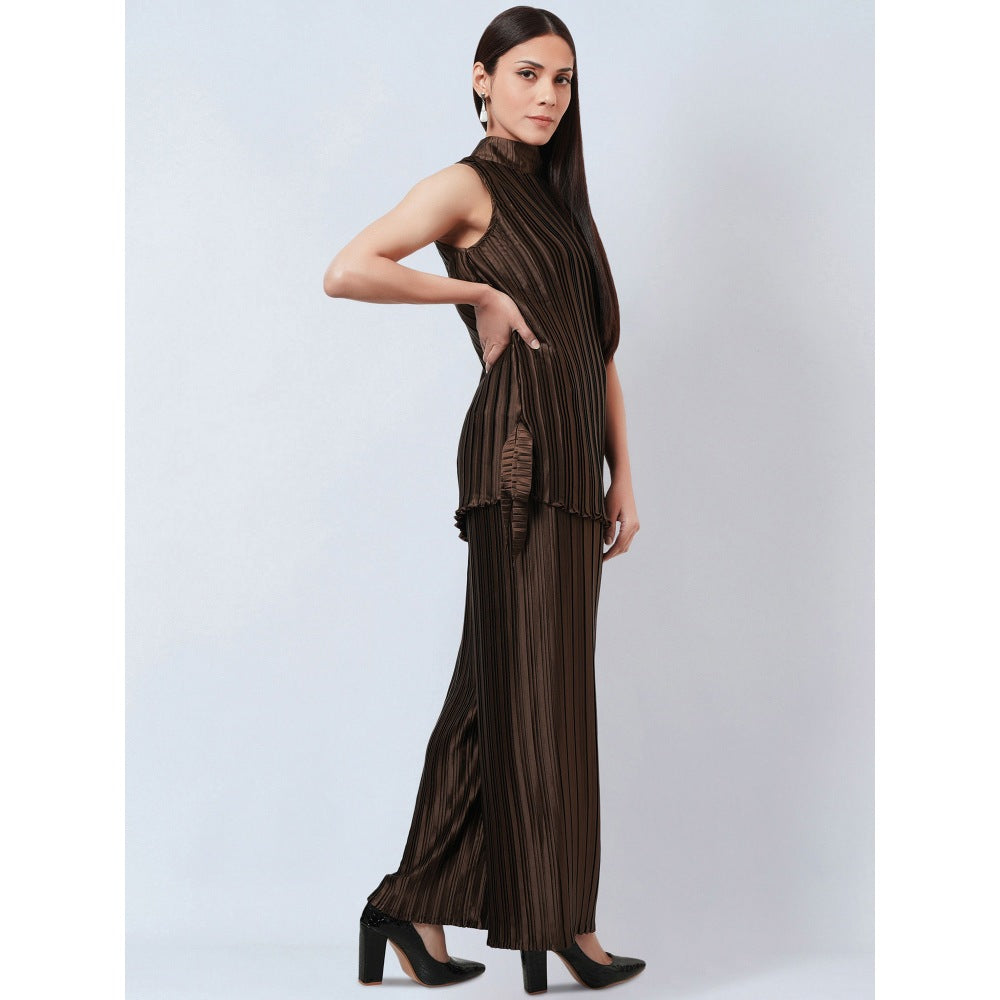 First Resort by Ramola Bachchan Brown Sleeveless & Box Pleated Palazzo Co-Ord (Set of 2)