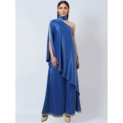 First Resort by Ramola Bachchan Azure Blue Asymmetric Top & Palazzo Co-Ord (Set of 2)