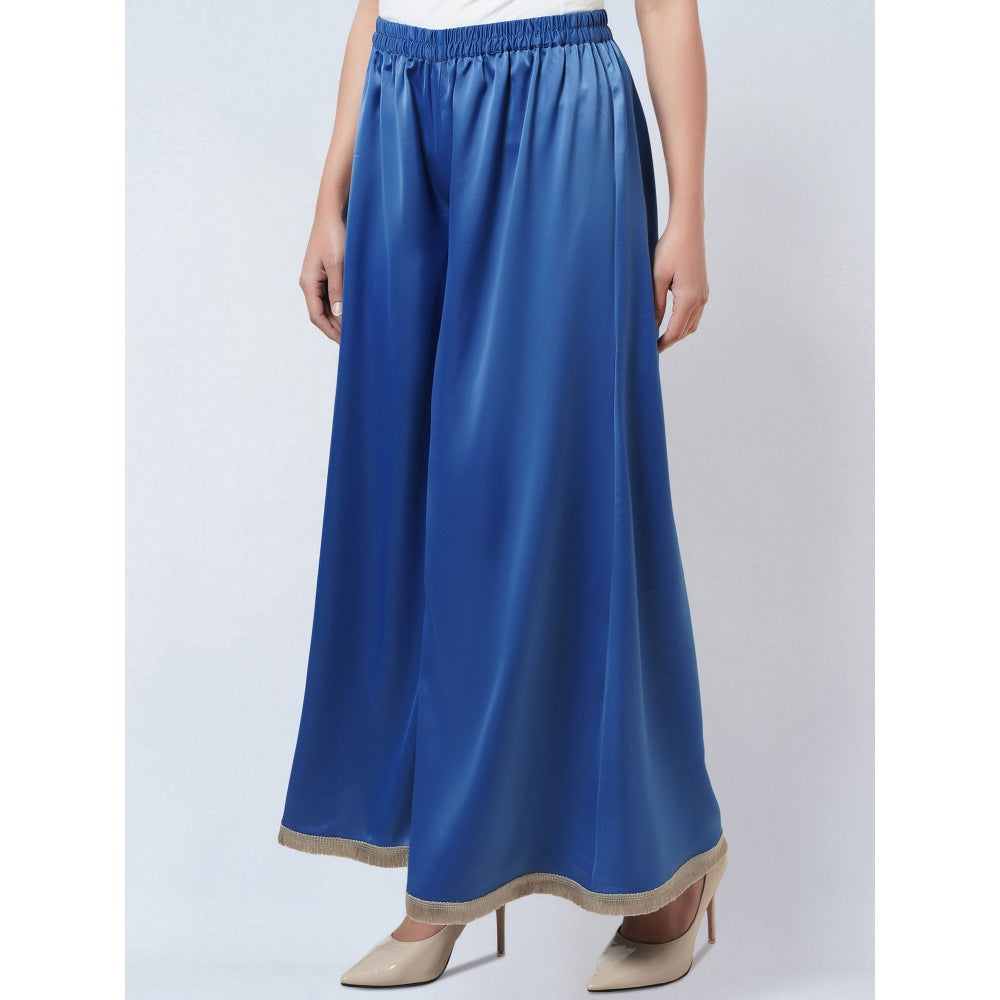 First Resort by Ramola Bachchan Azure Blue Asymmetric Top & Palazzo Co-Ord (Set of 2)