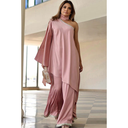 First Resort by Ramola Bachchan Powder Pink Asymmetric Top & Palazzo Co-Ord (Set of 2)