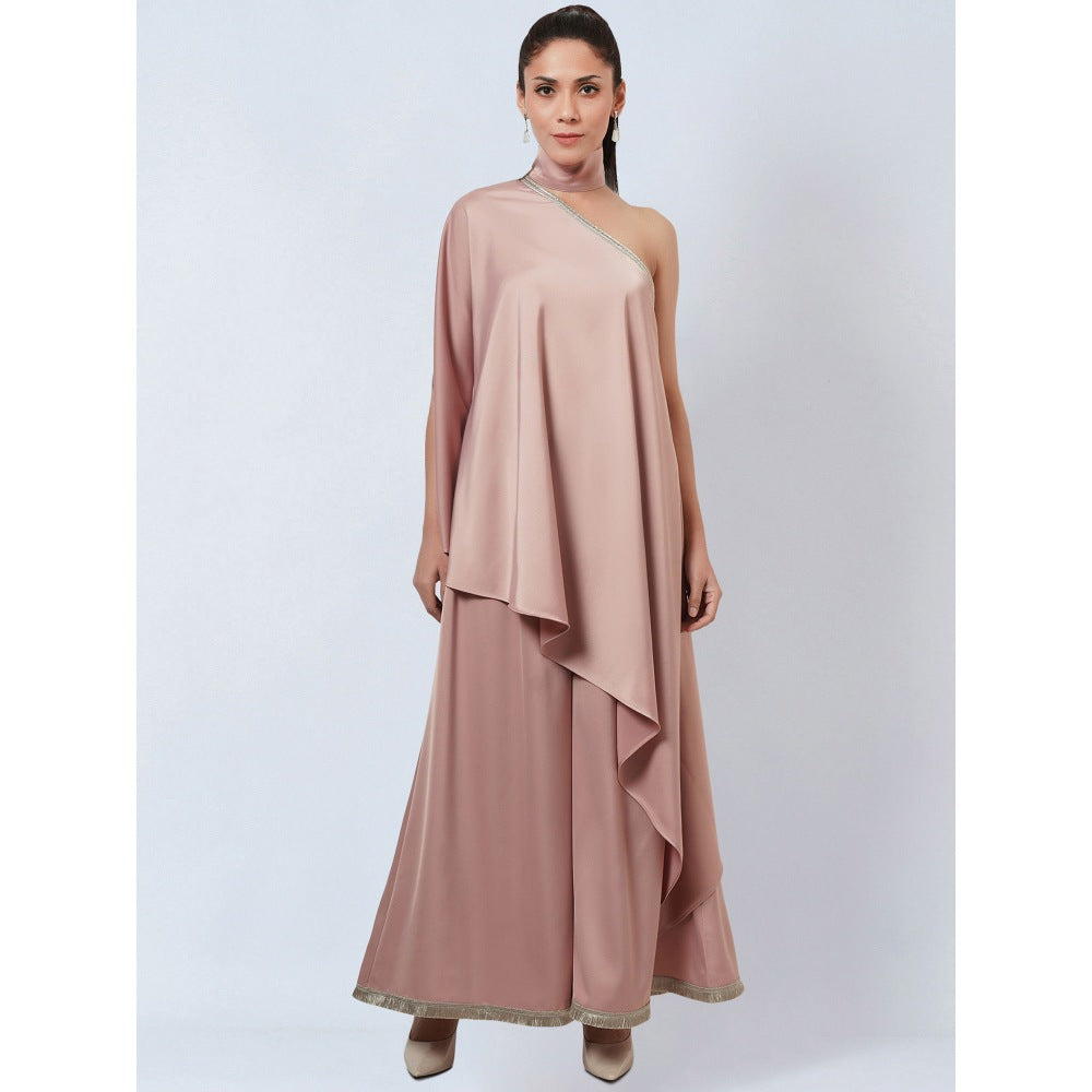 First Resort by Ramola Bachchan Powder Pink Asymmetric Top & Palazzo Co-Ord (Set of 2)