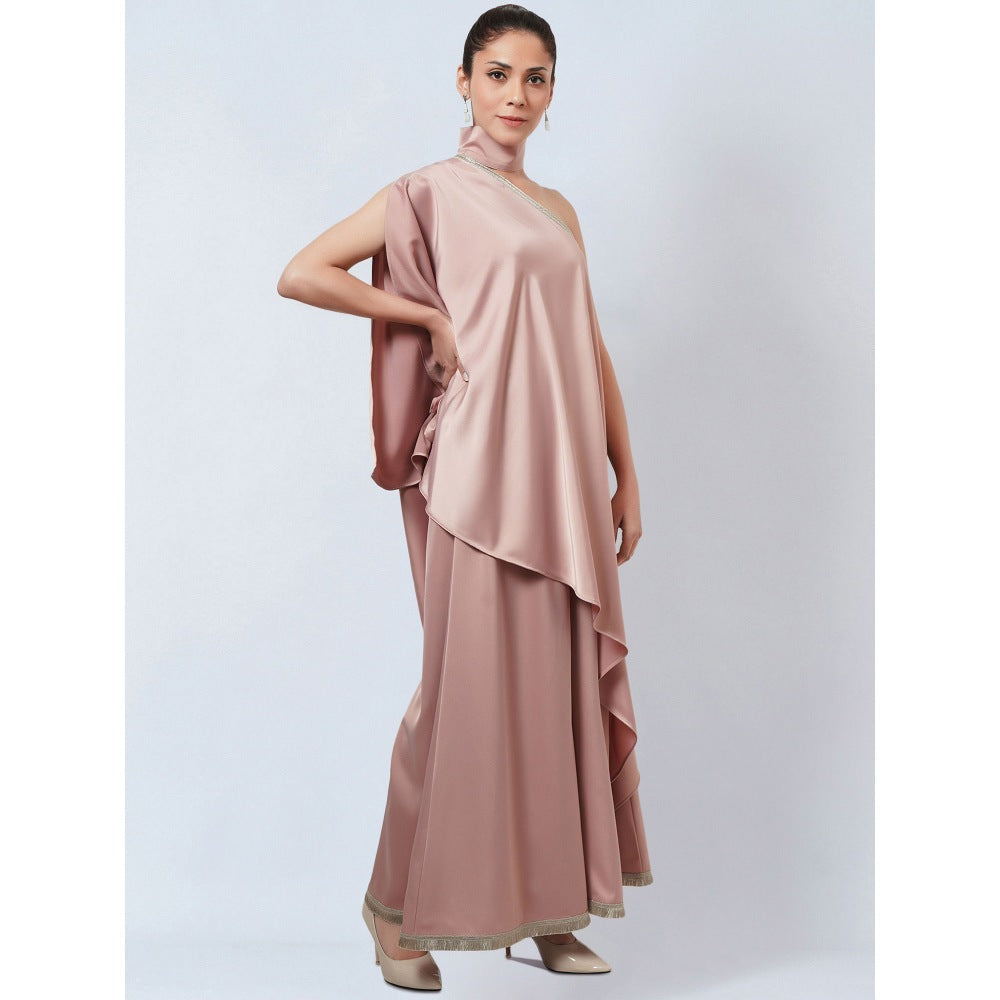 First Resort by Ramola Bachchan Powder Pink Asymmetric Top & Palazzo Co-Ord (Set of 2)
