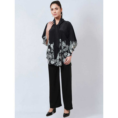 First Resort by Ramola Bachchan Black & White Floral Bow Tie Top & Pant Co-Ord (Set of 2)