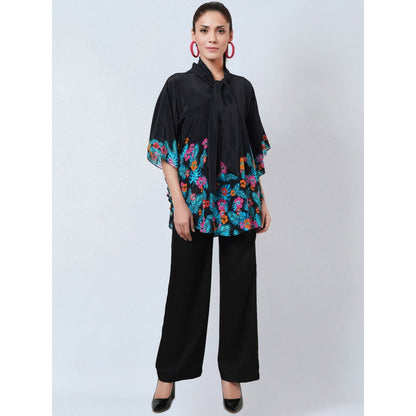 First Resort by Ramola Bachchan Black & Pink Floral Bow Tie Top & Pant Co-Ord (Set of 2)