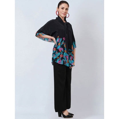 First Resort by Ramola Bachchan Black & Pink Floral Bow Tie Top & Pant Co-Ord (Set of 2)