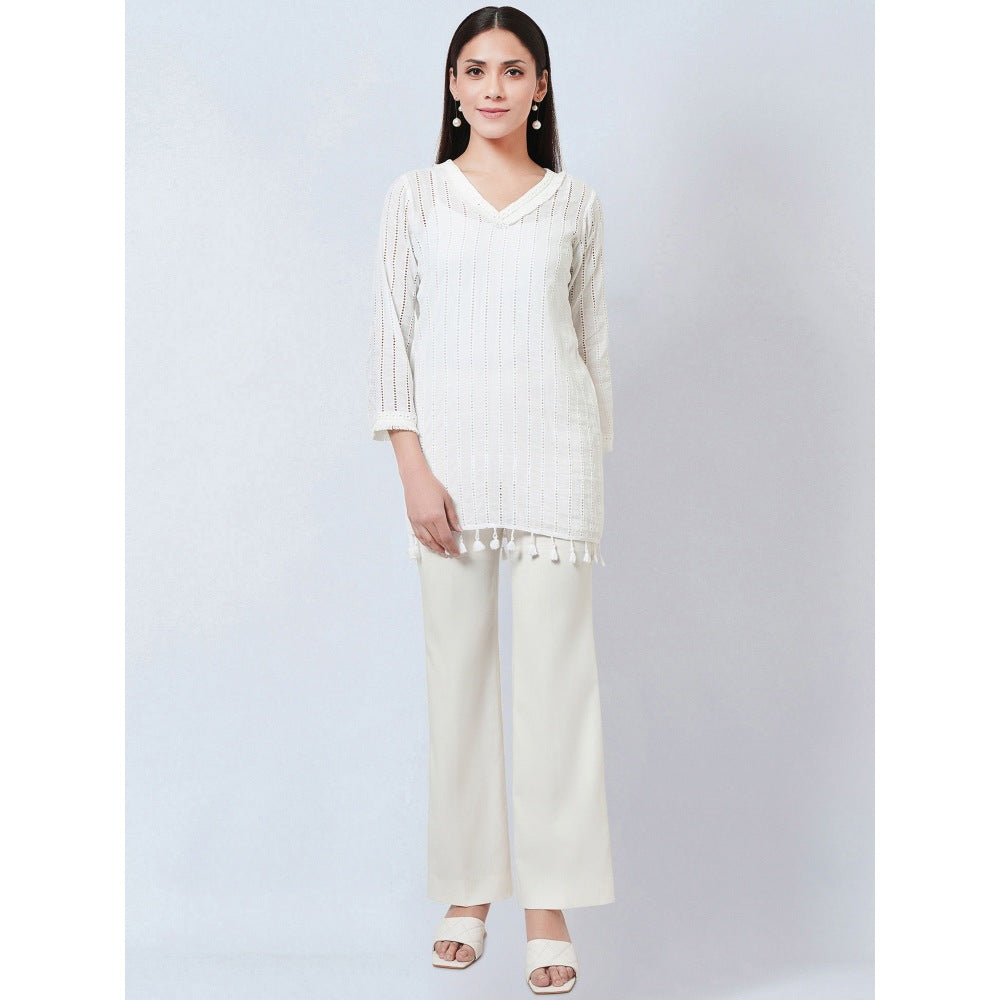 First Resort by Ramola Bachchan White Eyelet Top