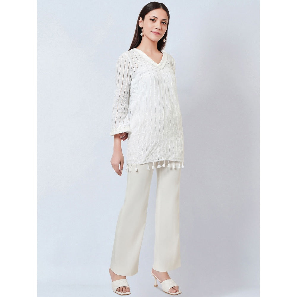 First Resort by Ramola Bachchan White Eyelet Top