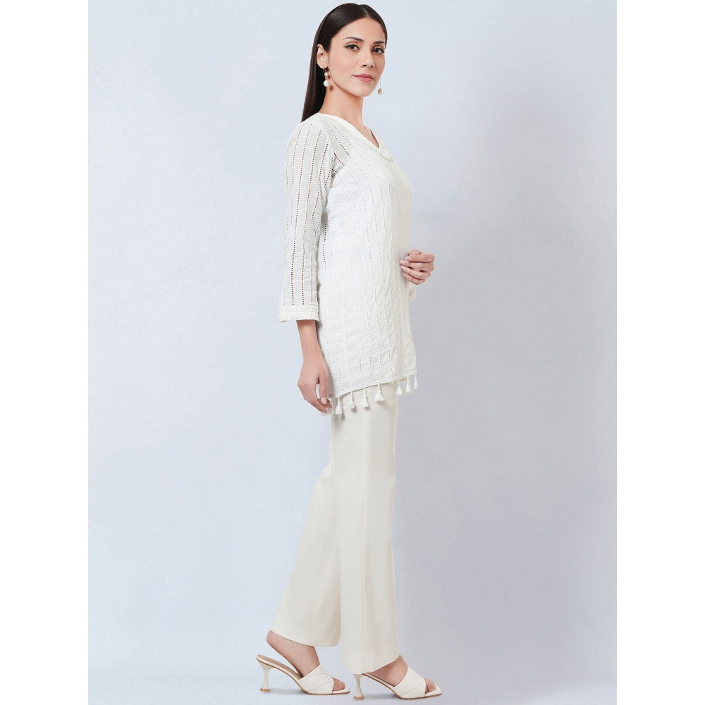 First Resort by Ramola Bachchan White Eyelet Top