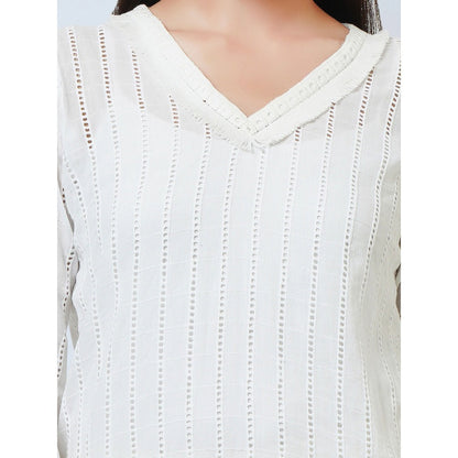 First Resort by Ramola Bachchan White Eyelet Top