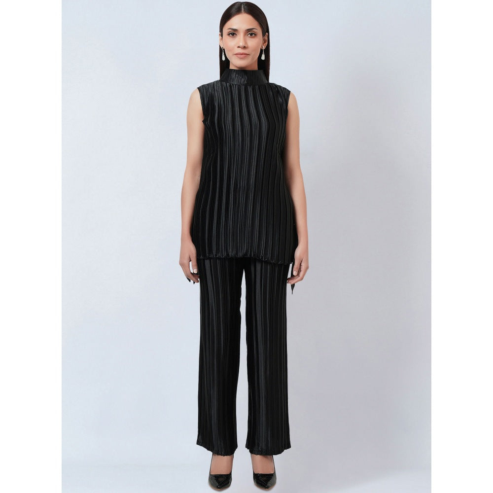 First Resort by Ramola Bachchan Black Sleeveless Turtle Neck Box Pleated Top