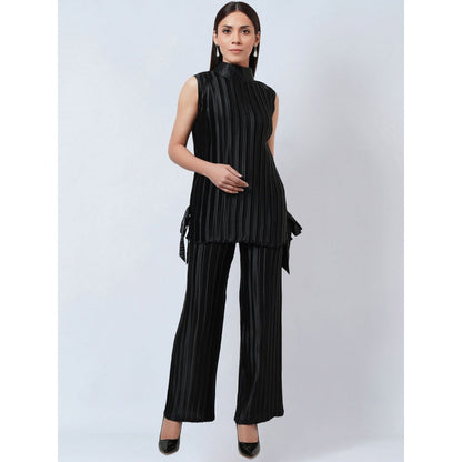 First Resort by Ramola Bachchan Black Sleeveless Turtle Neck Box Pleated Top
