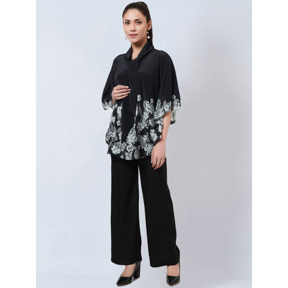 First Resort by Ramola Bachchan Black & White Floral Bow Tie Top