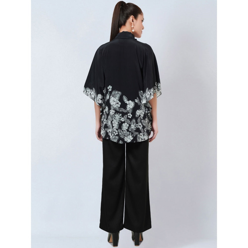 First Resort by Ramola Bachchan Black & White Floral Bow Tie Top