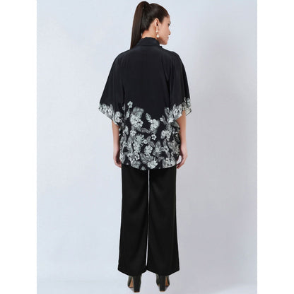 First Resort by Ramola Bachchan Black & White Floral Bow Tie Top