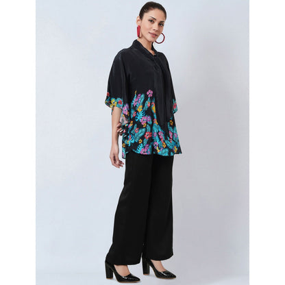First Resort by Ramola Bachchan Black & Yellow Floral Bow Tie Top