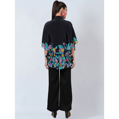 First Resort by Ramola Bachchan Black & Yellow Floral Bow Tie Top