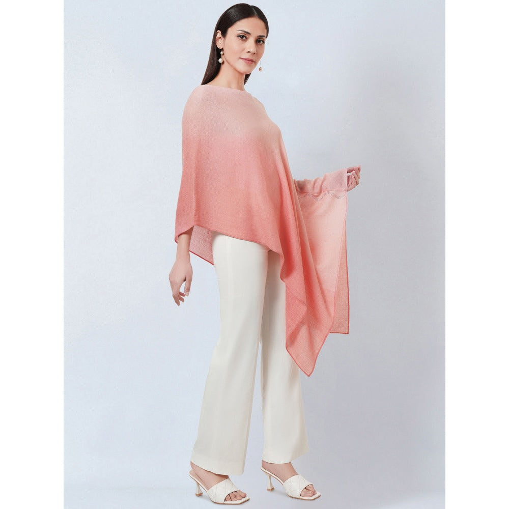 First Resort by Ramola Bachchan Pink Ombre Asymmetrical Embellished Cashmere Poncho