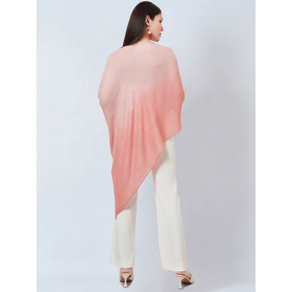 First Resort by Ramola Bachchan Pink Ombre Asymmetrical Embellished Cashmere Poncho