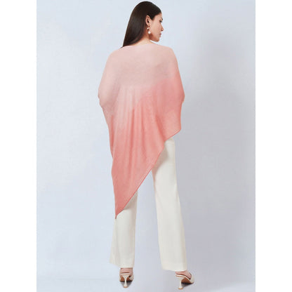 First Resort by Ramola Bachchan Pink Ombre Asymmetrical Embellished Cashmere Poncho